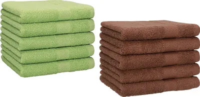 Produktbild von Betz 10 Stück Gästetücher 30x50 cm PREMIUM 100% Baumwolle Set Farbe: apfelgrün und nussbraun