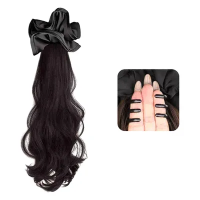 Produktbild von Gewellt Ponytail Extension mit Klammer, Pferdeschwanz Haarteil Haarverlängerung Zopf 40cm, Schwarz