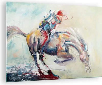 Produktbild von Bilder auf glas - Pferd Abstraktion - 70x50cm - Glasbilder - Wandbilder - Kunstdruck - zum Aufhängen bereit - Wanddekoration aus Glas - Glas Bilder - Wandbild auf Glas - Einteilig - GAA70x50-3446