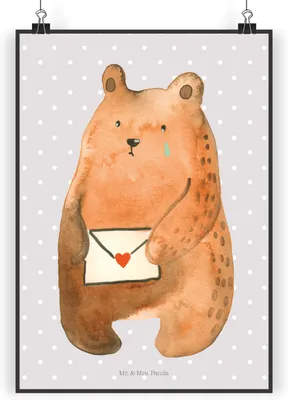 Produktbild von Mr. & Mrs. Panda Bild Bär Vermissen DIN A4 - Grau Pastell - Geschenk, wanddeko, Freundin, Unglücklich Verliebt, Liebeskummer, Kunstdruck, Teddy, Freund, Verreist, Plakat