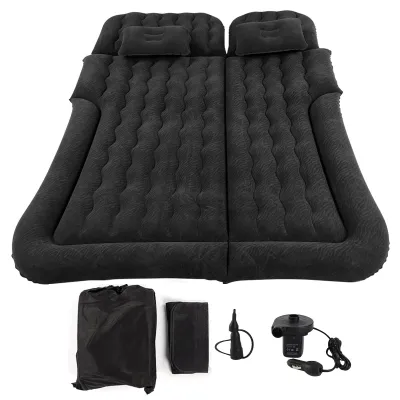 Image de matelas de voyage gonflable 2-en-1 Multifonction PVC Flocage Coussin de repos doux pour la voiture SUVNoir