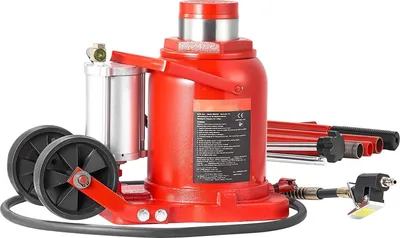 Produktbild von Lufthydraulischer Stempelwagenheber - Flaschenwagenheber 50 t - Hubbereich 265–410 mm - Pneumatisch & Manuell - Mit Pumpe - Für SUV Pickup Lkw Wohnmobil - Rot