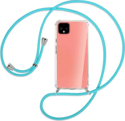 Produktbild von Handykette Backcover-Schutzhülle mit Band (Metall silberfarben) für Google Pixel 4 - türkis