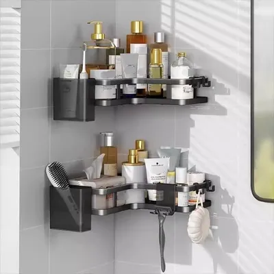 Produktbild von Badezimmer-Dreiecksregal, doppellagig, stanzfrei, geeignet für doppellagige Regale an Wänden, Balkonen, Toiletten und Küchenecken