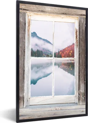 Produktbild von MuchoWow® Gerahmtes Poster Aussicht - Herbst - Wasser 60x90 cm - Poster mit Schwarzem Bilderrahmen Wandposter Rahmen Foto Bilder - Kunst