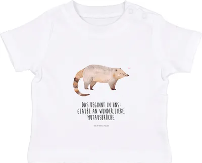 Produktbild von Mr. & Mrs. Panda  T-Shirt Nasenbaer 0. - 6. Monat - Weiß - Geschenk, Nasenbären, Nasenbär, Bär, Babyshirt, Rüsselbär, Baby Jerseyshirt, Lustige Sprüche, Shirt