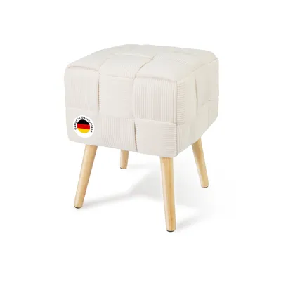 Produktbild von Sitzhocker Schminktisch Cord Hocker Fußhocker Schminkhocker Polsterhocker Ottoman Hocker mit Holzbeinen für Wohnzimmer SchlafzimmerFlur 36CM Beige