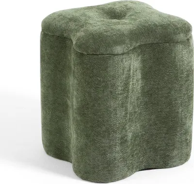 Immagine prodotto di Pouf a forma di trifoglio in velluto scintillante con manico - design originale, elegante e pratico per il soggiorno e la camera da letto - LUCKY - Verde