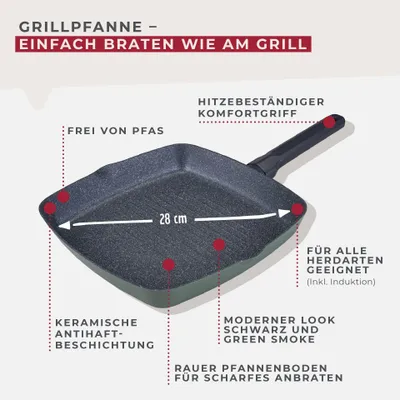Produktbild von Fackelmann Antihaft-Grillpfanne Balance 28 x 28 cm Perfekt für gesundes Grillen, aus recyceltem Aluminium