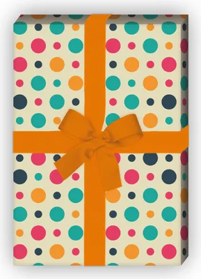 Produktbild von Retro Designer Geschenkpapier mit Punkten in 70er Jahre Farben, türkis,  - G8694, 32 x 48cm