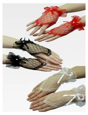 Produktbild von Fingerlose Handschuhe Kurz - Spitzenhandschuhe in Schwarz, Weiß und Rot für Halloween Kostüme