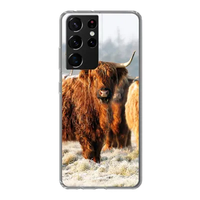 Produktbild von MuchoWow® Handyhülle Schutzhülle Hülle für Samsung Galaxy S21 Ultra Schottische Highlander - Schnee - Wald Silikon Softcase Handy Hülle - Mobiltelefon