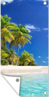 Produktbild von MuchoWow® 40x80 cm Outdoor-Poster Gartendeko Sichtschutz Garten Poster für den Garten  Strand - Meer - Palme - Sonne - Sommer