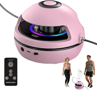 Produktbild von Elektronische Springtouwmachine mit Fernbedienung, intelligente Schnurlose mit 10 Geschwindigkeitsstufen, LED-Anzeige, Bluetooth-Musik für Kinder und Erwachsene (Rosa)