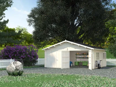 Produktbild von Doppelgarage Palmako Roger 28,4 m² mit Holztoren 575 x 510 cm tauchgrundiert grau