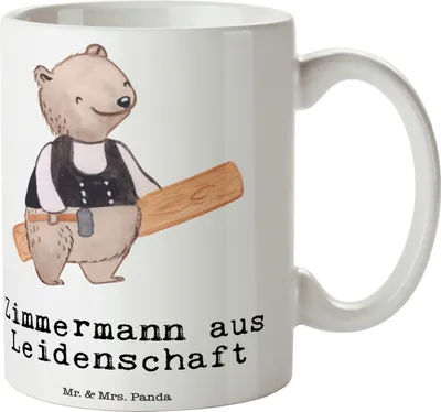 Produktbild von Mr. & Mrs. Panda Pott Zimmermann Leidenschaft - Weiß - Geschenk, Keramiktasse, Tasse, Bedruckte, Kaffeebecher, Teetasse, Kaffeetasse