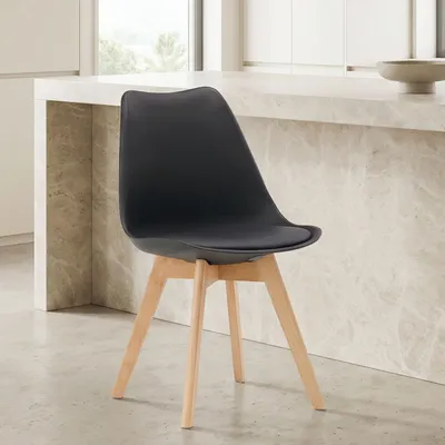 Produktbild von Essstuhl Schwarz Schalenstuhl Kunststoff Holzbeine Esszimmerstuhl Küchenstuhl Skandinavisch