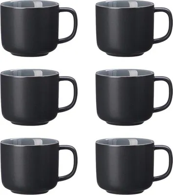 Produktbild von Famanu Kaffeetassen Set von 6 - Schwarz, 240 ml, Keramik mit Soft-Touch-Oberfläche