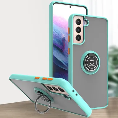 Produktbild von Samsung S21 5G Hülle, Ring Halter Ständer Matte Transluzent TPU Rahmen Stoßfest Schutzhülle für Samsung Galaxy S21 5G Hellblau