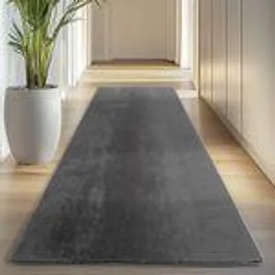 Produktbild von Carpettex Teppich Kurzflor, Einfarbig, Waschbar, Rutschfest, Für Wohnzimmer, Schlafzimmer,Kinderzimmer, Größe: 80 x 250 cm, Farbe: Grau