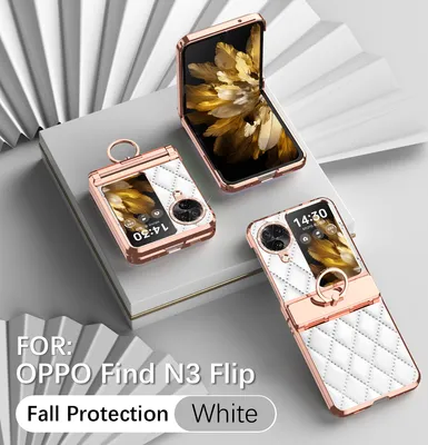 Produktbild von Leder Hülle für OPPO Find N3 Flip mit Ringhalterung, Luxus Glitzer Bling Überzug Scharnierschutz Handyhülle Weiß