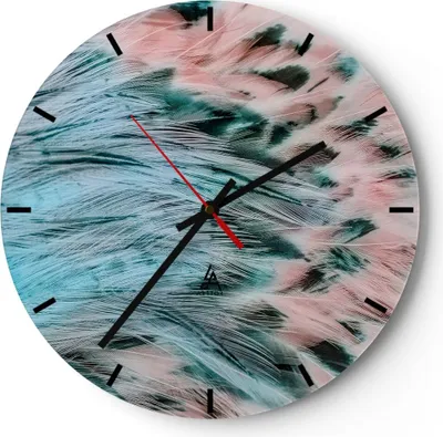 Produktbild von Wanduhr - Rund - Glasuhr - Federn Federn Vogel - 30x30cm - Schleichendes Uhrwerk - Lautlos - zum Aufhängen bereit - Dekoration Modern - Wanddekoration aus Glas - C3AR30x30-3742