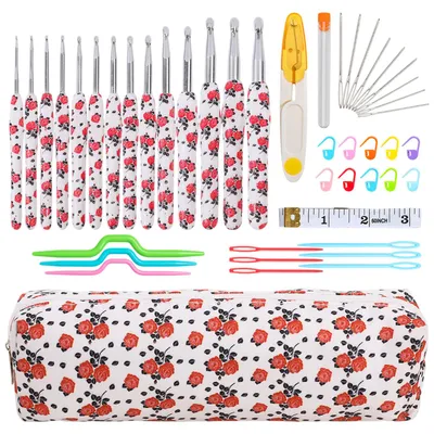 Produktbild von 14 Stück Häkelnadel Set, Ergonomische Häkelnadeln mit Häkeltasche und Zubehör, Häkelset für Anfänger