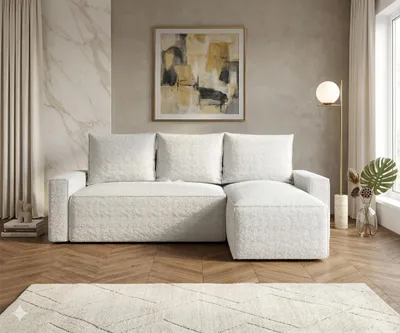 Produktbild von CORNERO Ecksofa mit Schlaffunktion HAVANA in L-Form Sofa mit Schlaffunktion und Bettkasten EckcouchEcksofa L-Form Weiß Ottomane Rechts