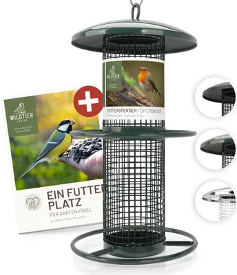 Produktbild von wildtier liebe Vogelfutterspender 26cm, Grün - Erdnussfutterspender aus rostfreiem Metall, Vogel Futterstation, Futtersäule, Nüsse Erdnüsse, Wildvögel Futtersilo