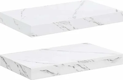 Obrázek produktu pro vidaXL Nástěnné police, 2 kusy, bílá, mramorovaný vzhled, 40 x 23,5 x 3,8 cm, dřevotříska