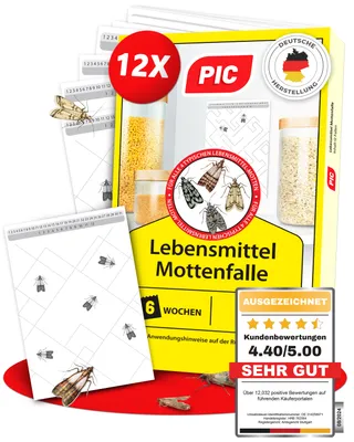 Produktbild von PIC Lebensmittelmotten Falle - 12 Lebensmittelmottenfallen - Mottenfalle mit Pheromon für ideale Wirkung - Mottenfalle Lebensmittel