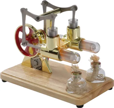 Produktbild von Stirling-Motor-Kit Heissluftmotor-Modell Physikalisches Dual-Motor-Generator-Modell mit LED-Licht Schwungrad Design Wissenschaftsexperiment Holzsockel DIY Bildung Spielzeug fuer Lehrer Erwachsene Kinder Schule Bueroeinrichtung