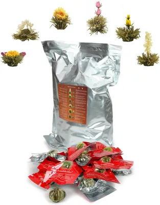 Produktbild von Creano Teeblumen 36 Teekugeln weißer Tee Großpackung, Erblühtee im Bulkpack, Teerosen, Blooming Tea, Flowering Tea
