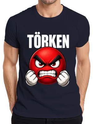 Produktbild von TÖRKEN wütender Emoji rot geballte Fäuste Comic Herren T-Shirt roter Smiley Comic grunge, Navy, M