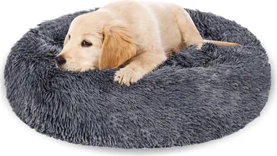Productafbeelding van Bettizia hondenbed, pluche slaapplek, hondenmand, kattenbed, wasbaar, antislip, comfortabel, rond, 60 cm, donkergrijs
