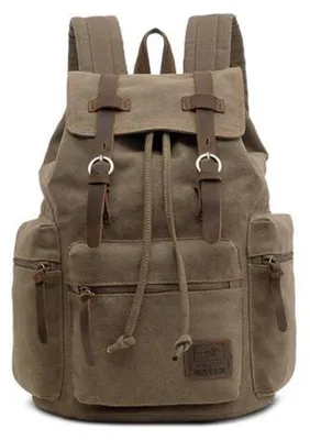Produktbild von Retro Segeltuch Rucksack 15.6 Zoll Laptop Rucksack Vintage Canvas Herren Outdoor Tagesrucksack Armee Grün