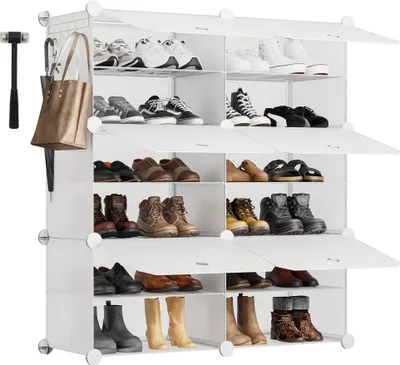 Productafbeelding van Sekey schoenenkast met 6 vakken – geschikt voor 24 paar schoenen, zelfmontageschoenenrek, plastic schoenenopslag, wit