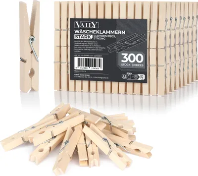 Produktbild von Vaily Wäscheklammern aus Birkenholz 300er Pack - Holzklammern für Wäsche und DIY