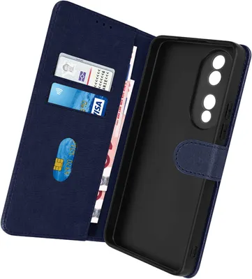 Produktbild von Avizar, Etui Honor 70 Chesterfield Leder Genarbt Mit Stand, Nachtblau