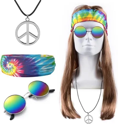 Produktbild von Hippie Kostüm Set Accessoires 80er 90er Jahre Karneval Fasching