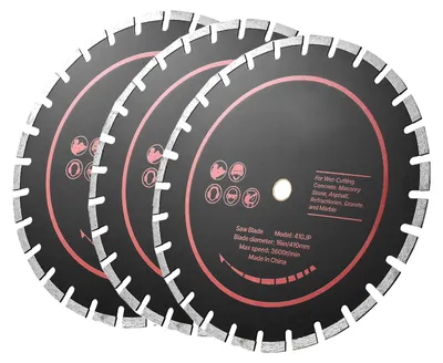 Obrázok produktu pre Sada 3 diamantových rezných kotúčov SucceBuy, priemer 306 mm, s otvorom 25,4 mm a výškou segmentu 13 mm, maximálna rýchlosť 6000 ot./min, vhodné na suché aj mokré rezanie betónu, muriva a kameňa