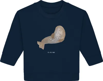 Produktbild von Mr. & Mrs. Panda Organic Baby Pullover Robbe Lachen 6. - 12. Monat - French Navy - Geschenk, Lustige Sprüche, Seehund, Ostsee, Bullover, Meerestier, Strand, Nordsee