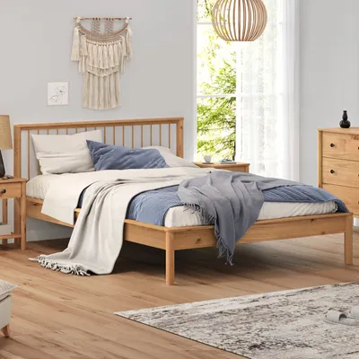 Produktbild von Massivholzbett APOANA Doppelbett 140x200 cm, eichefarben - Holzbett mit Kopfteil aus Kiefernholz,140 Bett mit Lattenrost, modern