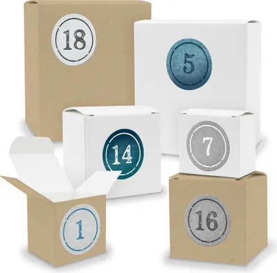 Produktbild von Adventskalender zum Füllen Quader Würfel gemischt WEISS BRAUN V3 Z01