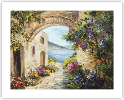 Produktbild von Poster - Poster ohne Rahmen - Haus Santorini Blumen - 50x40 cm - Wand Bild - Wanddeko - Wandbilder - Kunstposter - Wandposter - Bilder - Kunstdruck - Wanddekoration - Wandbild - P2XAA50x40-4191