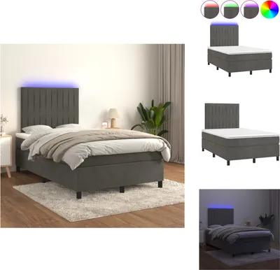 Produktbild von vidaXL Boxspringbett mit Matratze & LED Dunkelgrau 120x200 cm Samt -  Betten & Bettgestelle