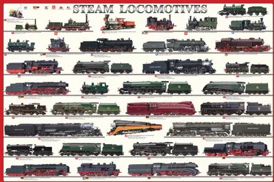 Produktbild von Educational - Steam Locomotives Dampflocks Lokomotiven - Poster Druck 91,5x61 cm