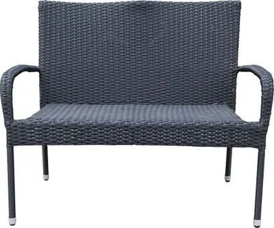 Produktbild von Gartenbank Bank Polyrattan PALERMO 2er Sitzbank Rattan Gartenmöbel schwarz Doppelhalbrund