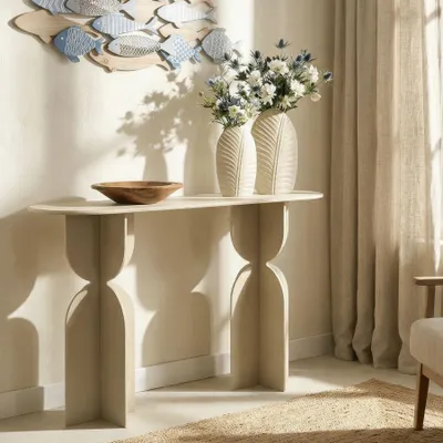 Obrázok produktu pre Konzolový stolík z krémového kovu 120x40x75,5 cm