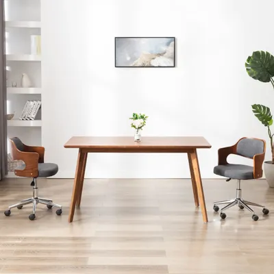 Image de The Living Store Chaise de bureau pivotante Gris Bois courbé et tissu